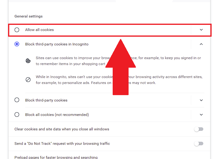 Select "Allow all cookies"