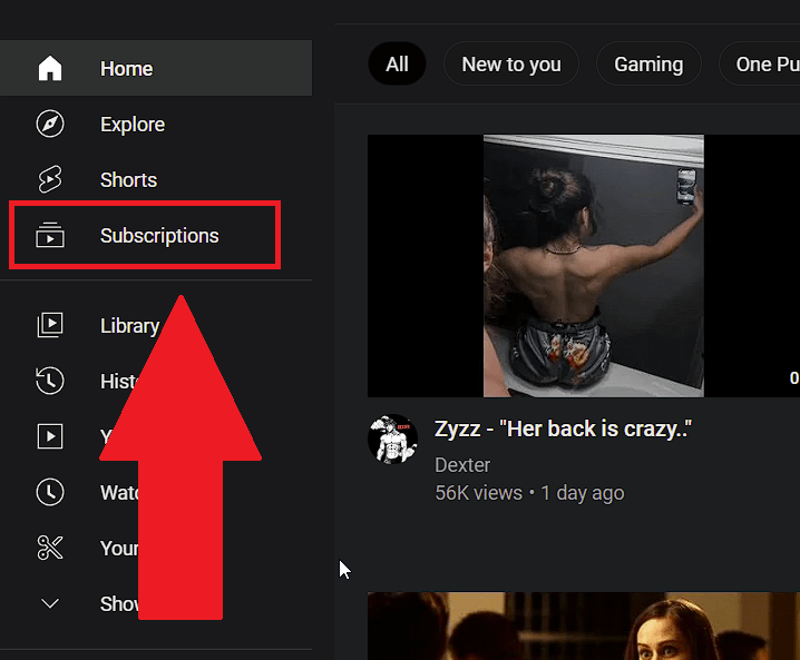 Click on "Subscriptions" in the upper-left corner