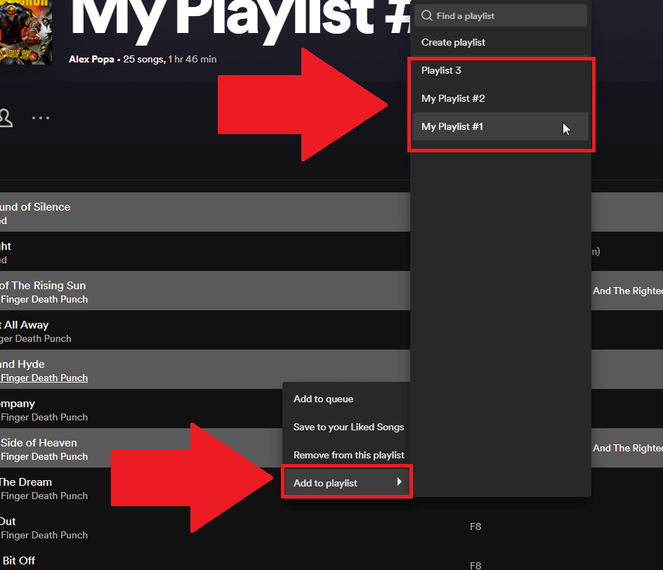 Right-Click on a select song and add them to your playlist