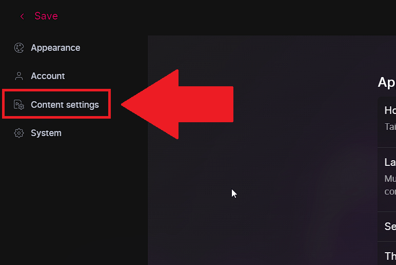 Go to "Content Settings"