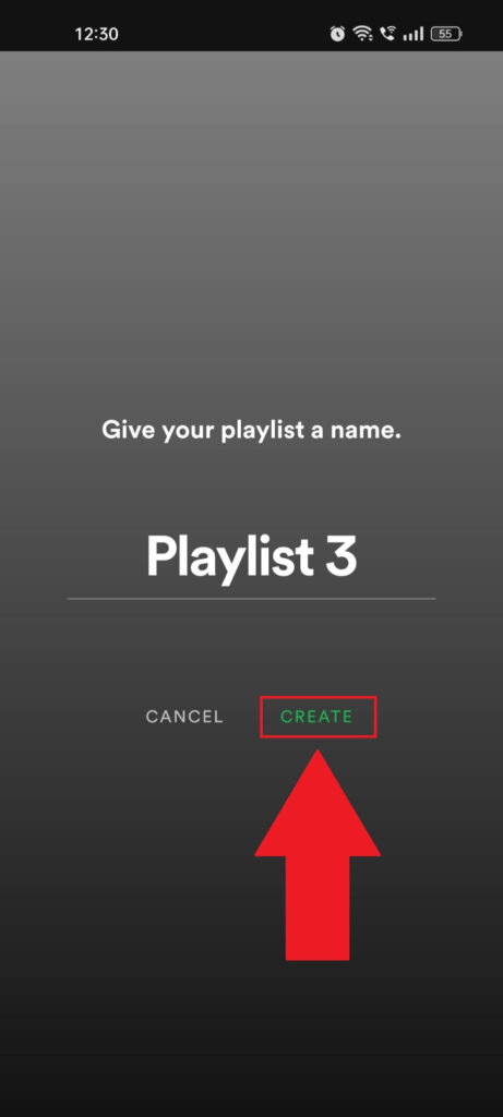Name your playlist and select "Create"