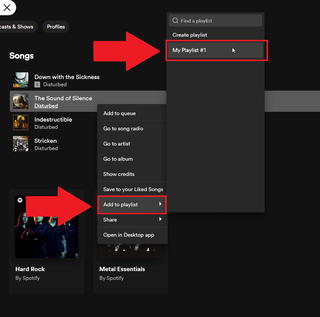 Right-click on a song, go to "Add to playlist" and select your playlist