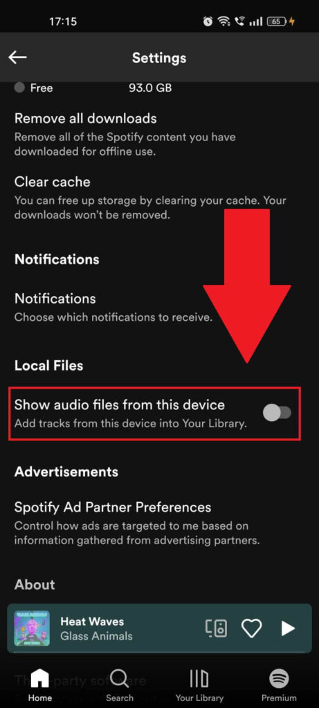 Enable the "Show audio files from this device" option