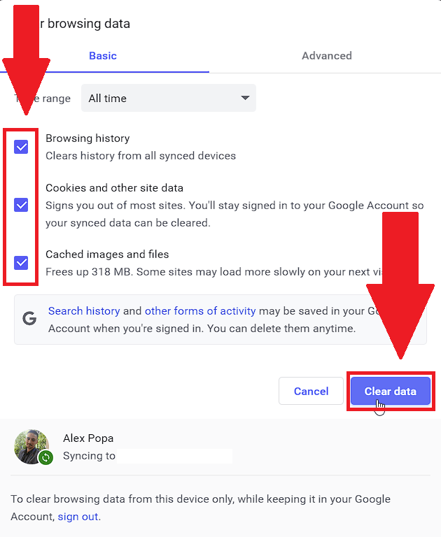 Select what data to delete and click on "Clear data"