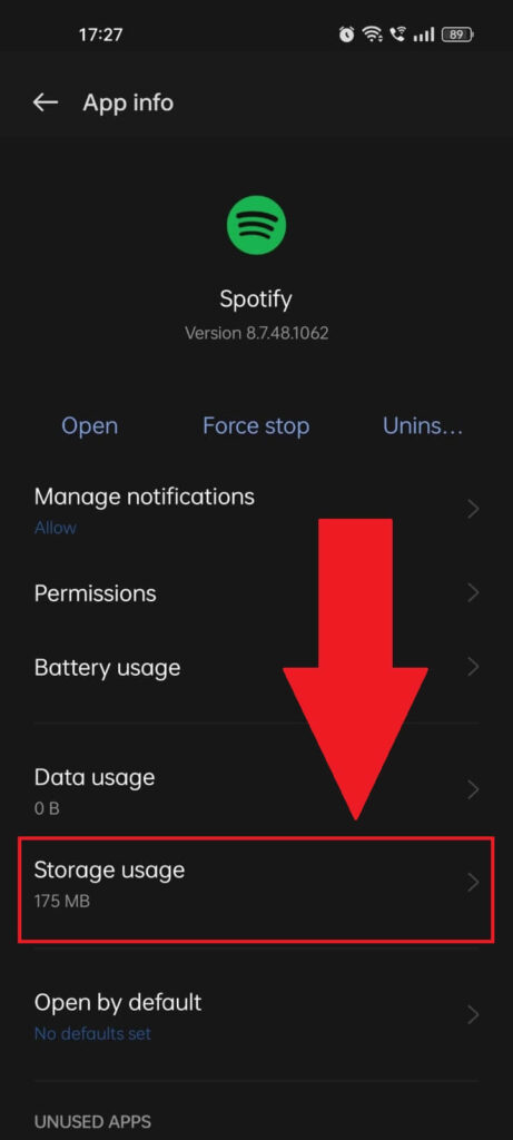 Select "Storage Usage"