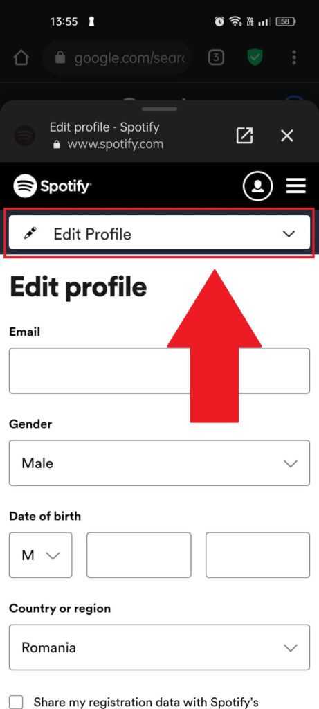 Tap on the "Edit Profile" field at the top