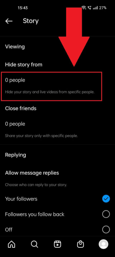 Tap on "Hide story from"