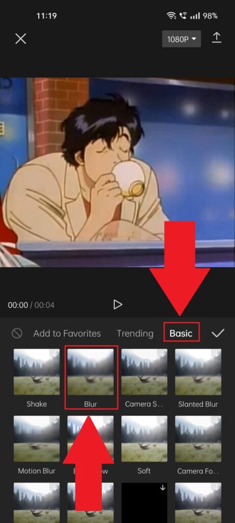 Go to "Basic" and select "Blur"