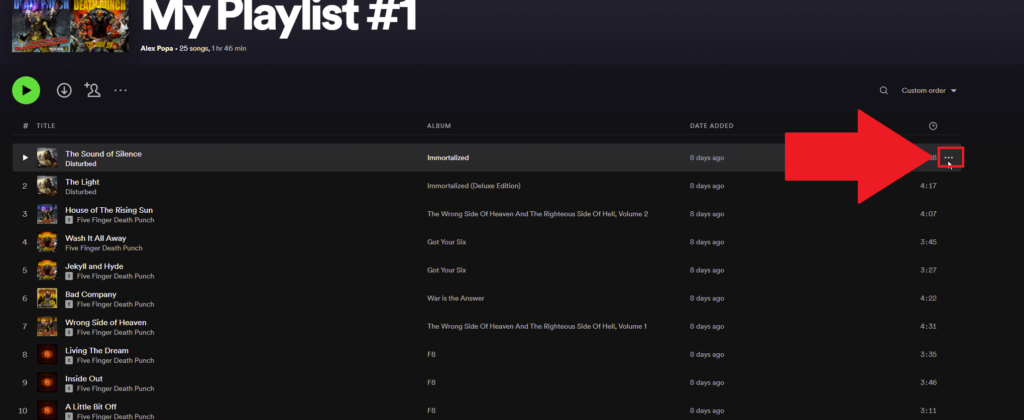 Click on the three-dot icon next to a song