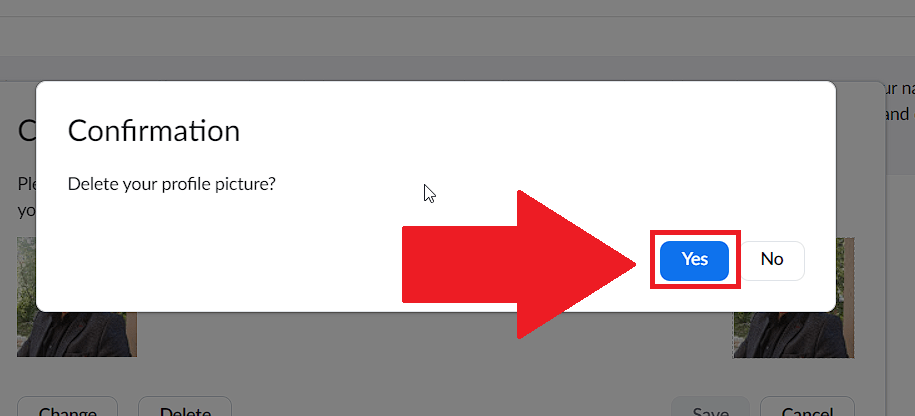 Confirm by clicking on "Yes"