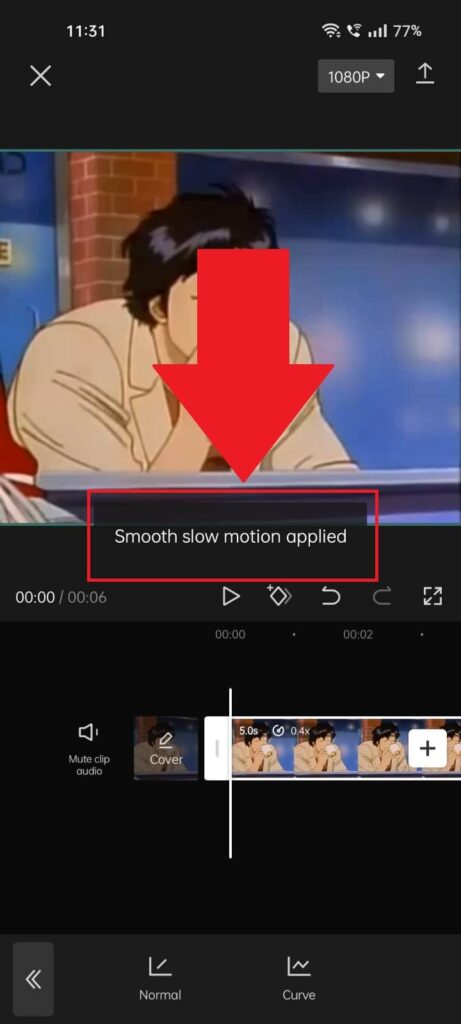 Read the notification to see that the slow-mo effect was applied