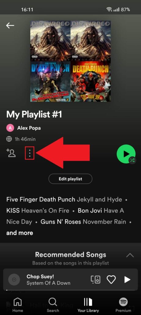 Tap on the three-dot icon under the playlist's duration marker