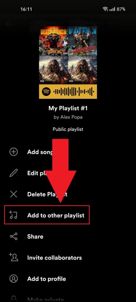 Tap on "Add to other playlist"