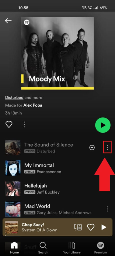 Tap on the three-dot icon next to the song