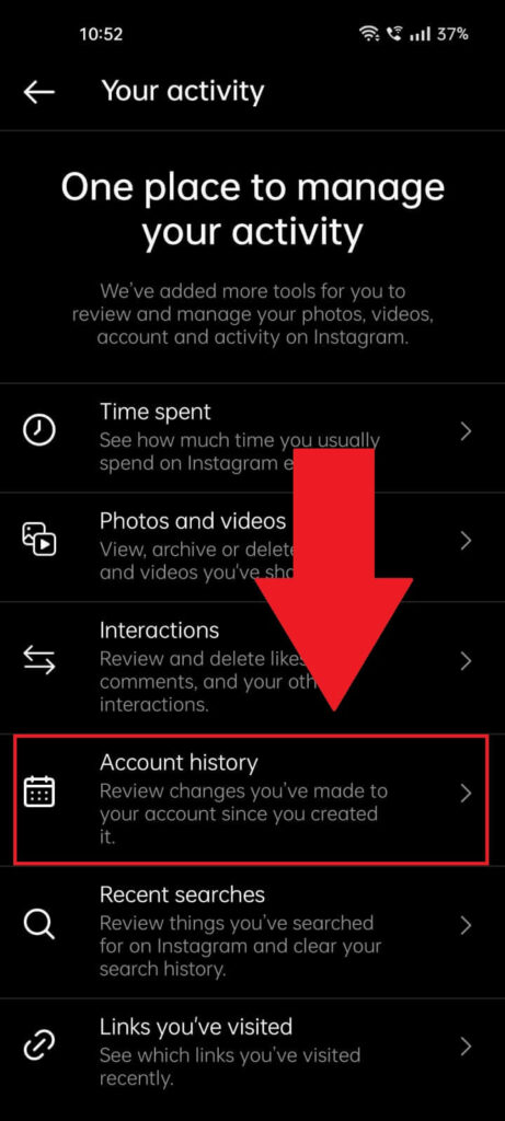 Tap on "Account History"