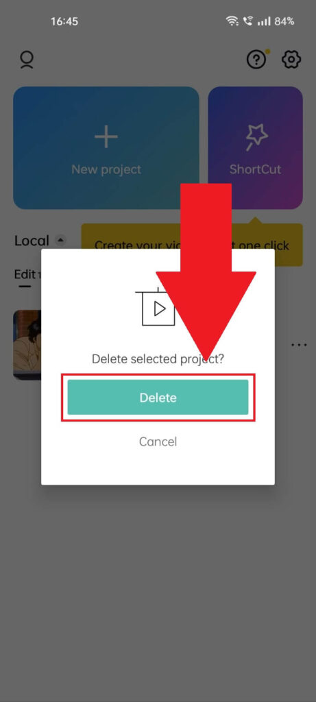 Select "Delete" again