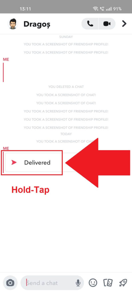 Snapchat screenshot that shows delivered messages.
