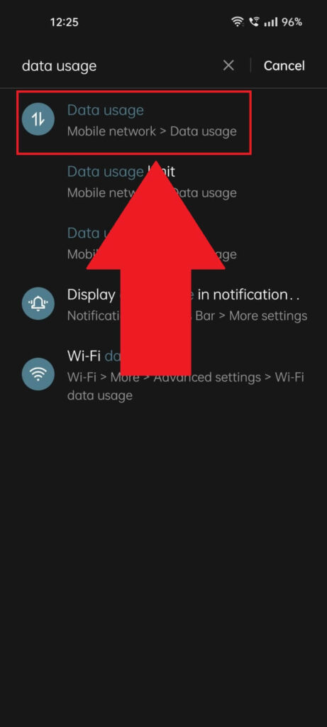 Select "Data Usage" in the "Phone Settings" menu of an Android phone