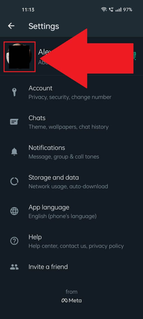 Tap on your profile picture on Whatsapp.