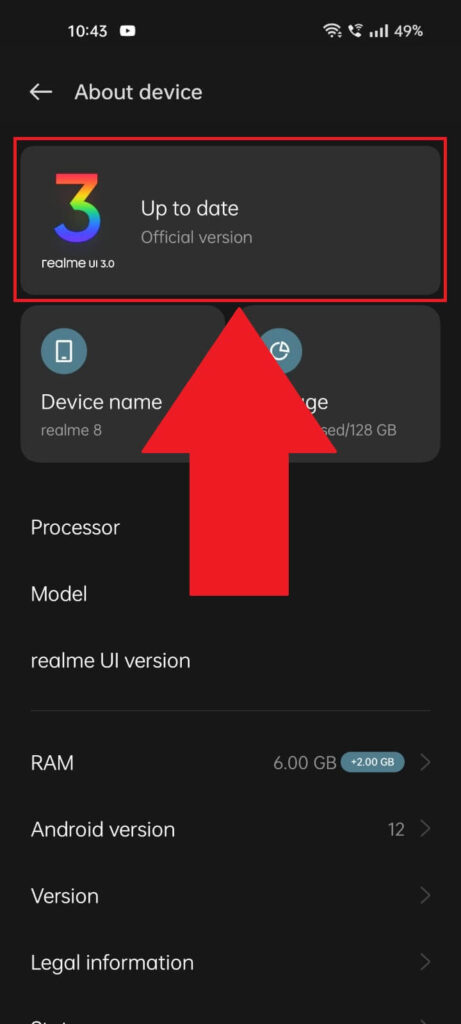 Phone settings page where apps can be updated.