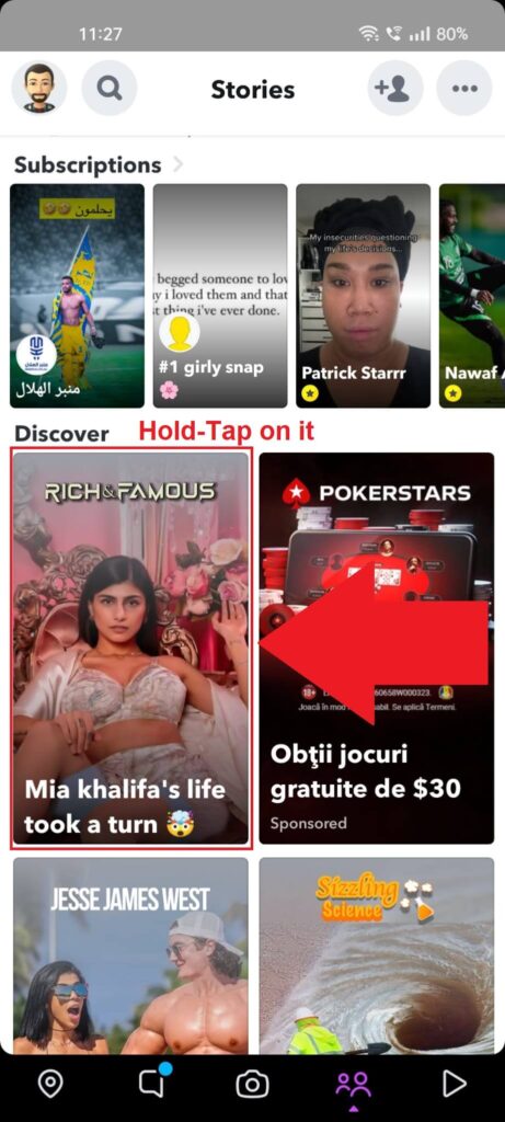Accessing Discover on Snapchat