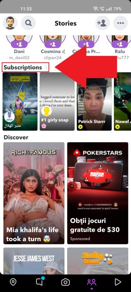 Snapchat Discover page where you can see your subscriptions.