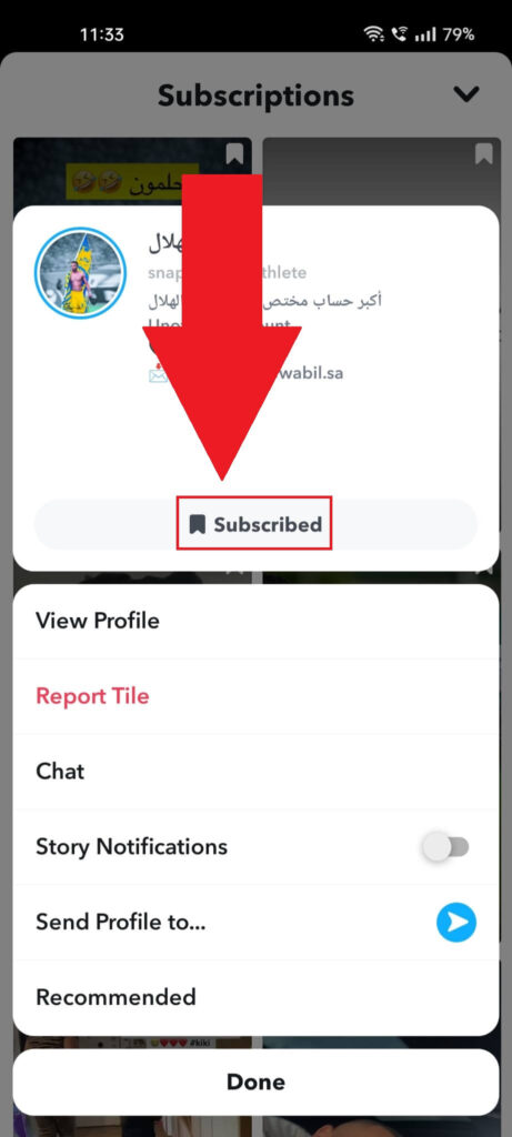 Snapchat subscriptions page where you can unsubscribe from a subscription.