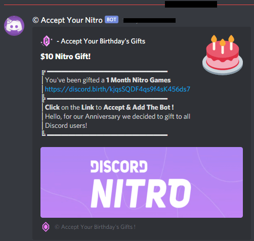 Fake Discord Nitro link