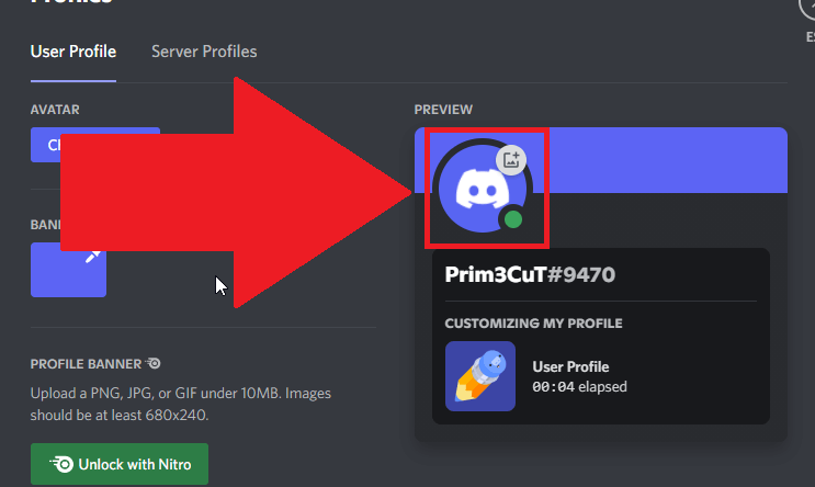 Select your profile picture on Discord