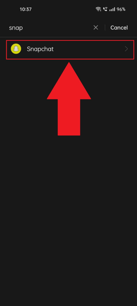 Finding Snapchat on a phone's settings.
