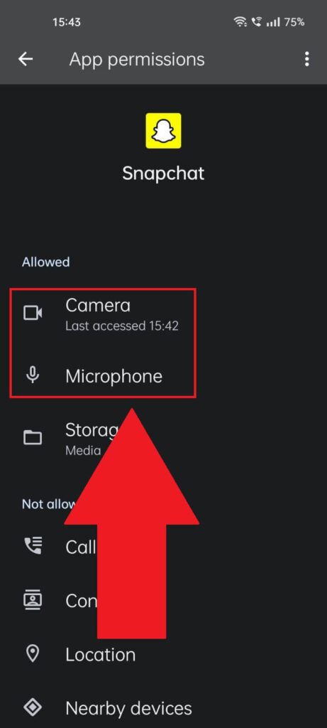 Select Camera/Microphone on Snapchat.