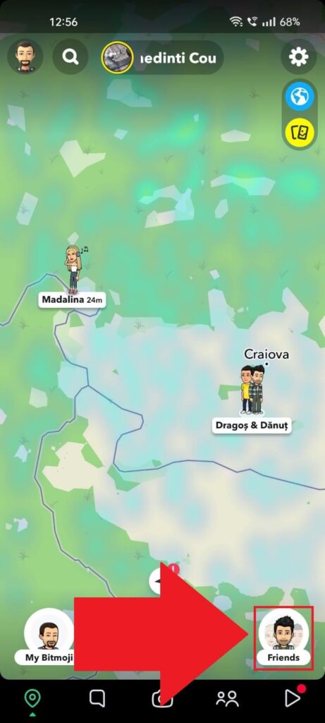 Selecting friends on Snapchat's Snap Map.