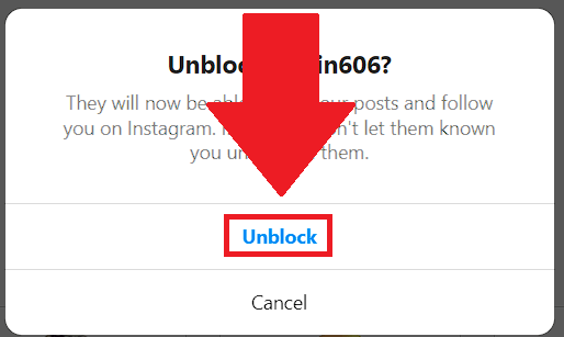 Confirm by clicking "Unblock"