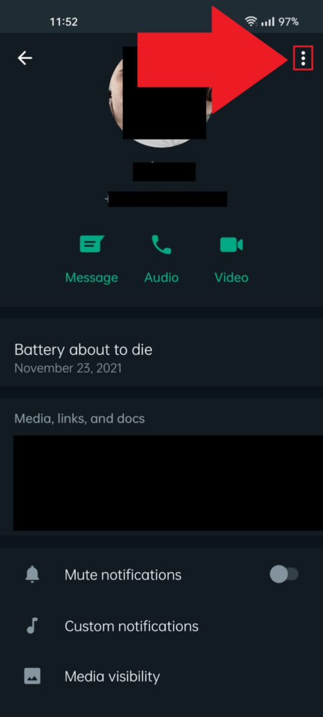 Select the three-dot icon on Whatsapp