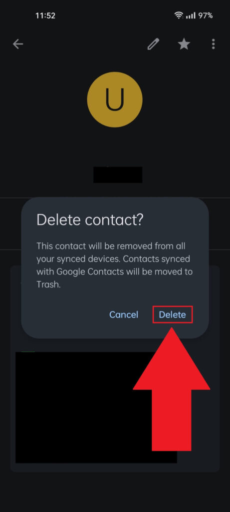 Select "Delete" to confirm on Whatsapp.