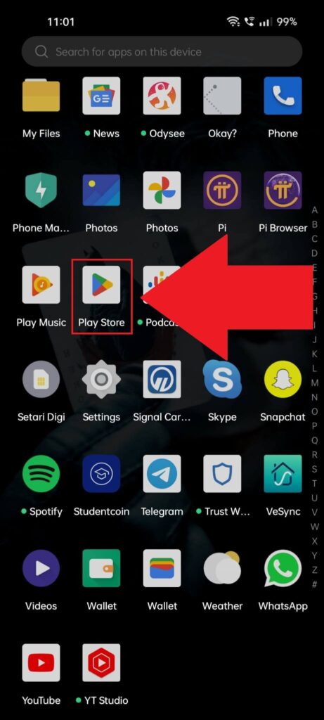 Screenshot of a phone home screen where the "Play Store" app is highlighted