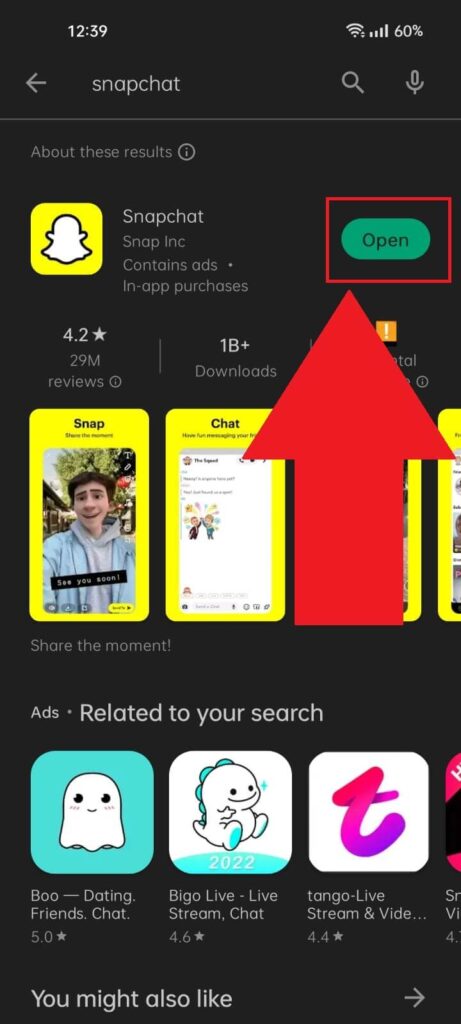 Tap on "Update" the Snapchat app on Google Play.