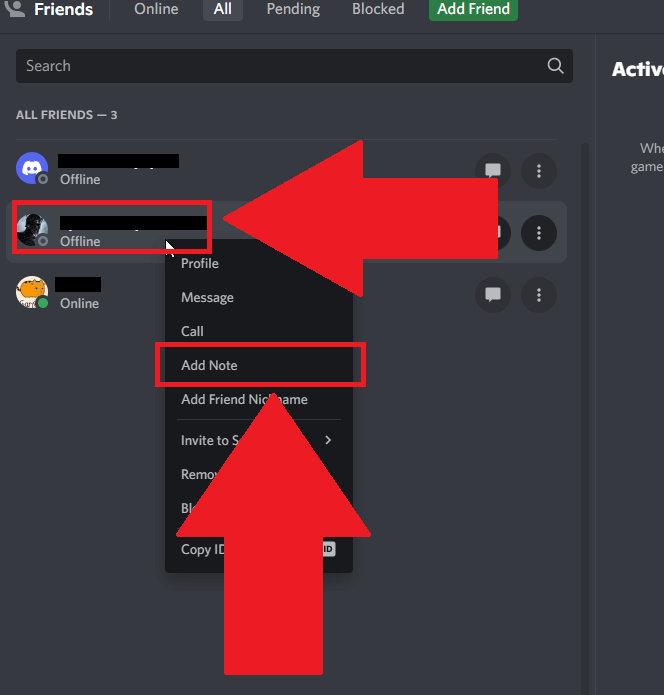 Right-click on your friend's name and select "Add Note" on Discord