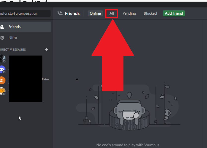 Select "Friends' - "All" on Discord
