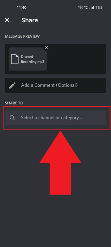 Select a channel or chat to send the recording to