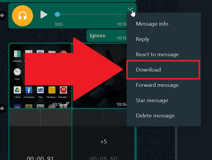 Download the recording from WhatsApp on your computer