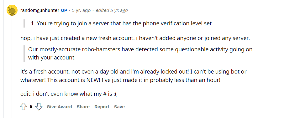 Discord user received phone verification notification