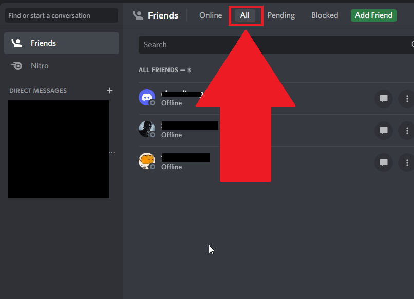 Click on the "All" tab on Discord