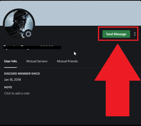 Find the "Send Message" or "Add Friend" button on Discord