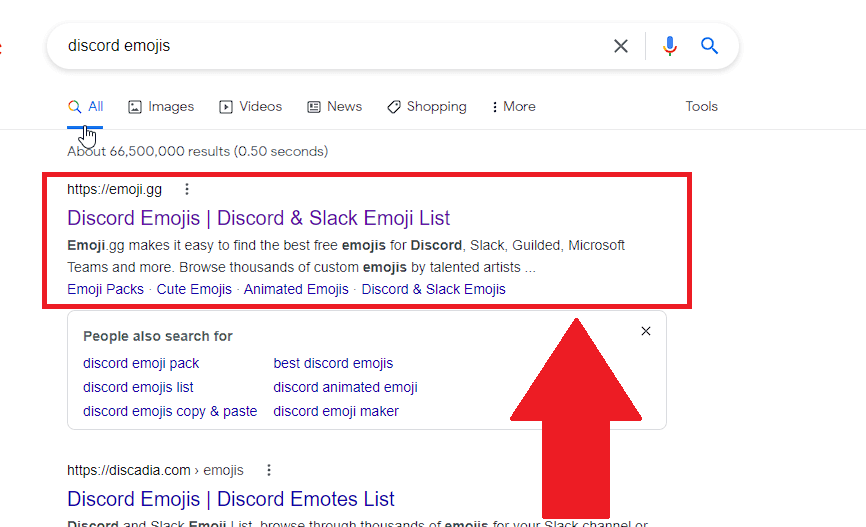Find Discord emojis on Google
