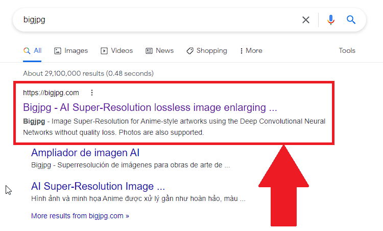 Open BigJPG on Google