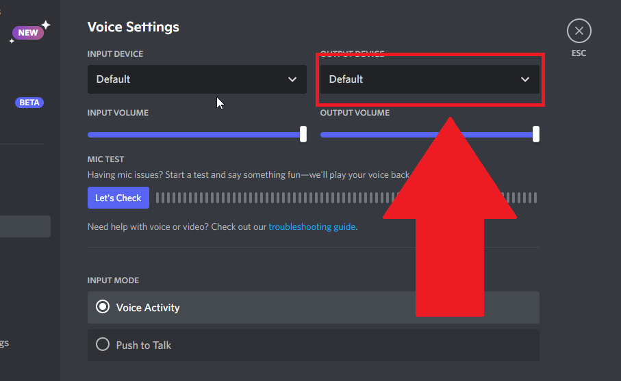 Click on "Output Device"