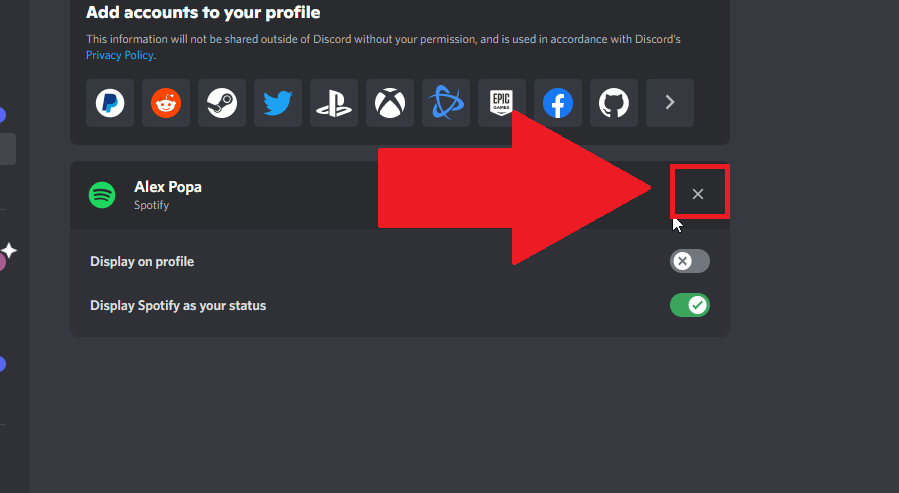 Click the X button near "Spotify"