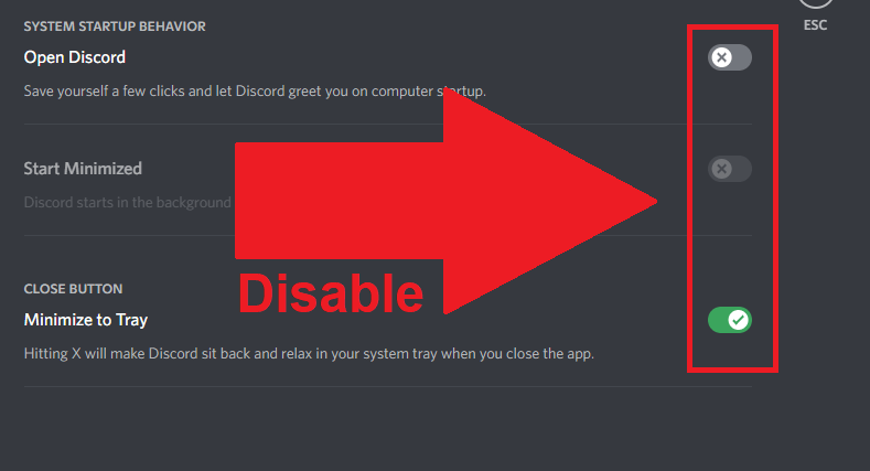 Disable all the options