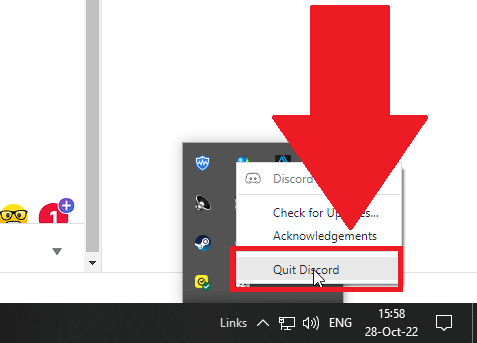 Select "Quit Discord'